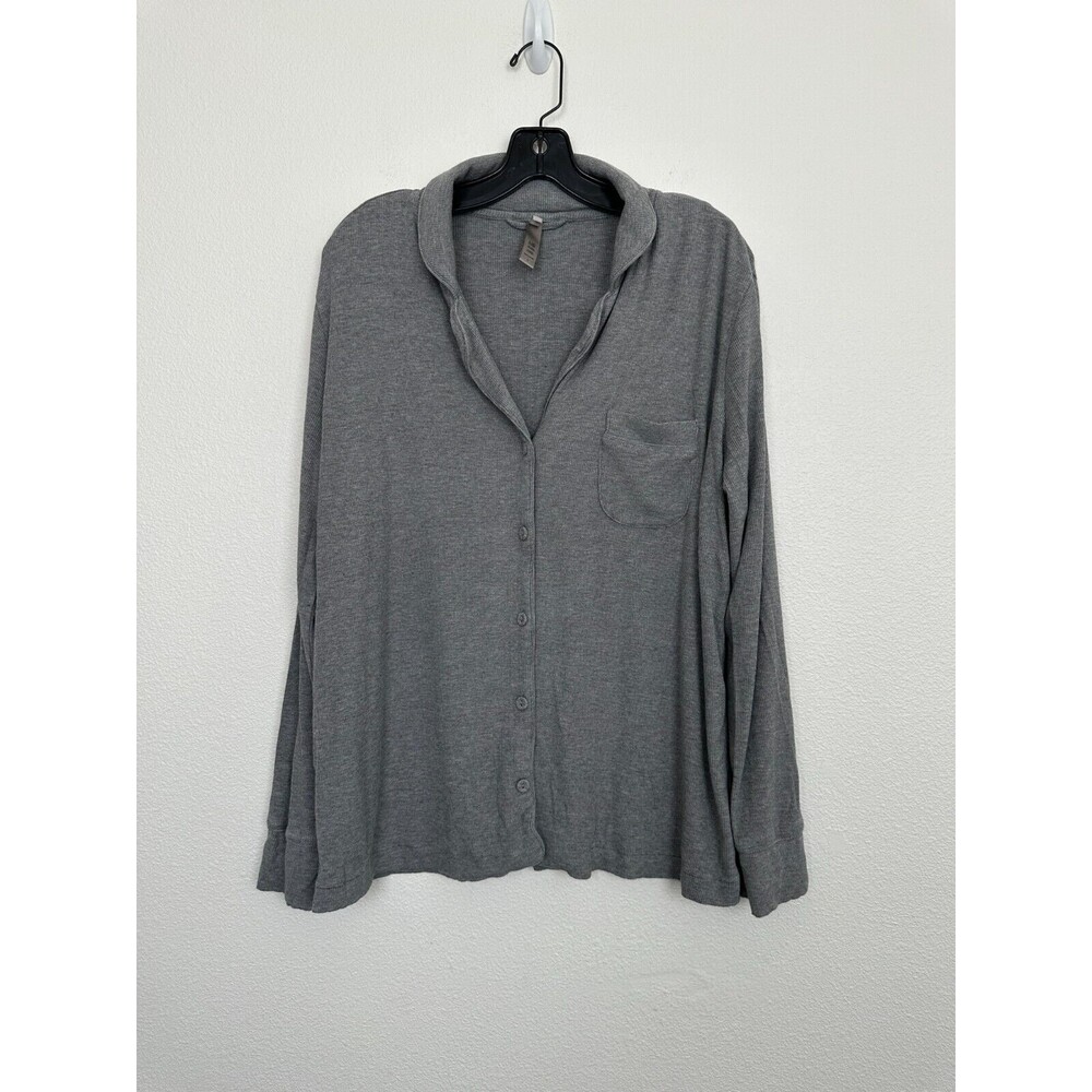 SKIMS Women's Pajama PJ Top Ribbed Knit Gray Button Down Top Size XL